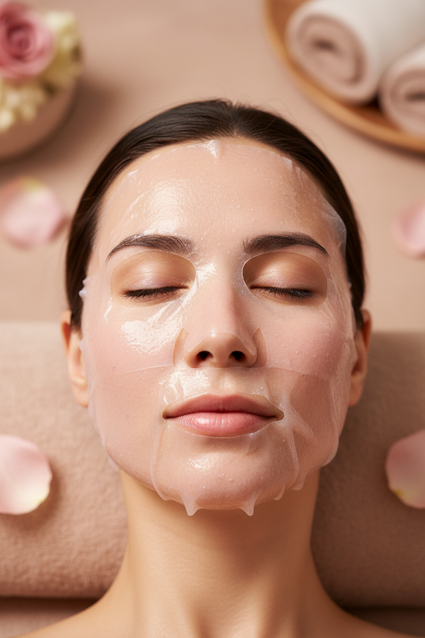 Bio-collageen gezichtsmasker close-up