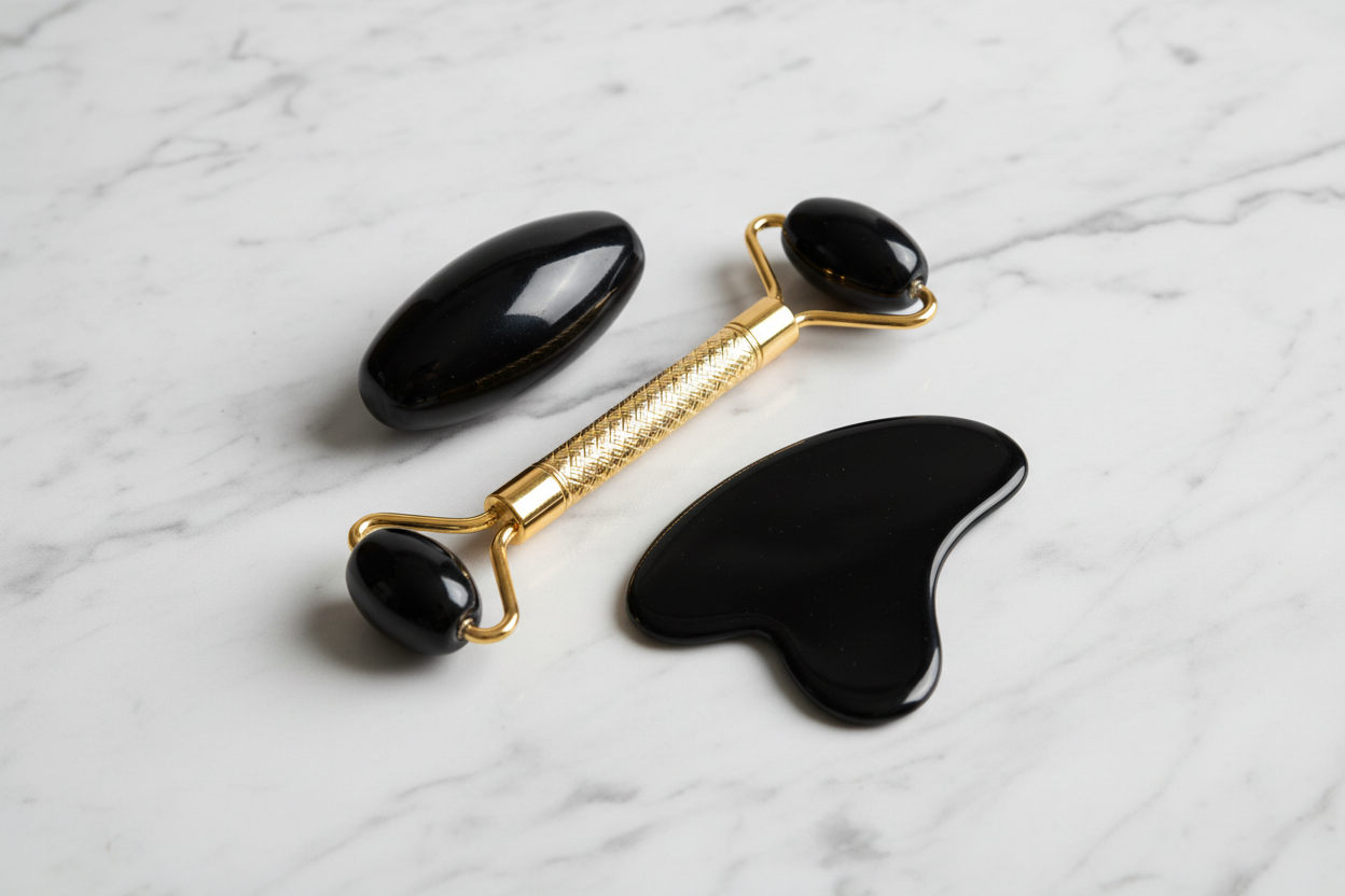 Zwarte Obsidiaan Roller + Gua Sha